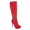 Italina Women's Metal Beaded Red Knee-High Boots