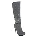 Italina Women's Metal Beaded Grey Knee-High Boots
