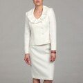 Evan Picone Women's Vanilla 3-button Ruffle Skirt Suit