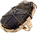 Goldtone Wire-wrapped Charcoal-dyed Stone Slice Ring