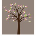 Nursery Wall Art Girl's Owl and Birds Tree Wall Decal Set