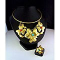 Goldtone Turquoise and Coral Ring and Necklace Set (Thailand)