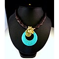 Goldtone Turquoise Bead Cord Necklace (Thailand)