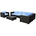 Corona Outdoor Patio Espresso and Light Blue 7-Piece Sectional Sofa Set