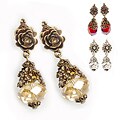 Sweet Romance Brass Glass Stone French Rose Earrings