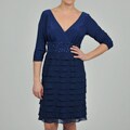 S.L Fashions Women's 3/4-length Sleeve Beaded Tiered Dress