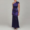 Jessica McClintock Women's Royal Purple Ruffled Shoulder Dress