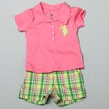 US Polo Toddler Girl's Embroiderd Polo Shirt with Plaid Shorts