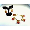Goldtone Red Coral Heart Bracelet and Earrings Set (Thailand)
