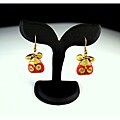 Brass Red Coral Heart Earrings (Thailand)