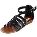 Steve Madden Women's 'Paggan' Black Leather Flat Sandals