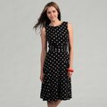 Jessica Howard Women's Black Polka Dot Ruched Waist Dress