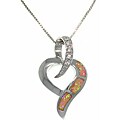 Sterling Silver Created Opal and CZ Open Heart Slide Necklace