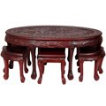 Carved Oval Coffee Table with Stools (China)