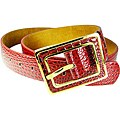 Vecceli Italy Women's Red 1.5-inch Croc-skin Embossed Cowhide Belt