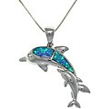Sterling Silver Created Opal Mother and Baby Dolphin Necklace