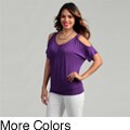 Cable & Gauge Women's Cold Shoulder Dolman Sleeve Ruched Top