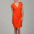 Argenti Women's Flame Orange Faux Wrap Dress