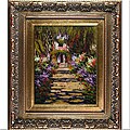 Claude Monet 'Garden Path at Giverny' Hand-painted Framed Canvas Art