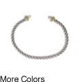 Sunstone Two-tone Silver Glass Bead Rope Design Cuff Bracelet