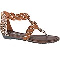 Refresh by Beston Women's 'LEAH-07' Camel Leopard T-strap Gladiator Sandals