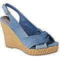 Refresh by Beston Women's 'BONNIE-02' Chambray Slingback Rattan Wedge Sandals