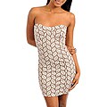 Stanzino Women's Ivory/Brown Leaf Print Strapless Dress