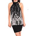 Stanzino Women's Black/White Lace and Floral Halter Dress