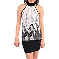 Stanzino Women's White/Black Lace and Floral Halter Dress