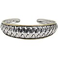 Sunstone Two-tone Sterling Silver Woven Design Cuff Bracelet