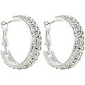 Roman Silvertone Clear Crystal Hoop Earrings
