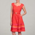 Chetta B Women's Orange Embroidered Hem Belted Dress