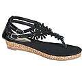 Refresh by Beston Women's 'Tokyo-01' Black Floral Accent T-strap Thong Sandals