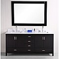 Espresso Solid Wood Transitional Double Sink Bathroom Vanity with Carrara ...