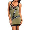 Stanzino Women's Black Banded Olive Cotton Dress