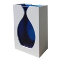 Retro Blue Glass Vase with White Wooden Case
