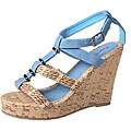 Refresh by Beston Women's 'Orly-02' Blue Faux Leather Cork Wedge Sandals