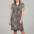 London Times Women's Paisley Kimono Jersey Dress