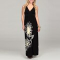 London Times Women's Printed Black Jersey Maxi Dress