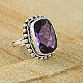 Handcrafted Sterling Silver Amethyst Bead Edge Bali Ring (Indonesia)