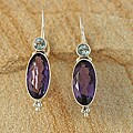 Handcrafted Sterling Silver Amethyst and Blue Topaz Earrings (Indonesia)