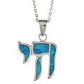 La Preciosa Sterling Silver Created Blue Opal 'Chai' Necklace