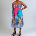 Meetu Magic Women's Plus Size Cotton Pink/ Turquoise Floral Dress