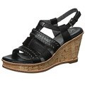 SoftWalk Women's 'San Pedro 'Black Leather Wedge Sandals