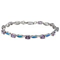 La Preciosa Silver Purple CZ and Created Blue Opal Link Bracelet
