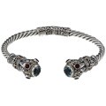 18k Gold and Sterling Silver Blue Topaz and Garnet Cuff Bracelet