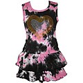 AnnLoren Girl's Boutique Pink/Black Tie-dye Crystal Tank Skort Set