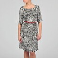 Tiana B Women's Black/ Ivory Abstract Striped Ruffled Belted Dress
