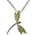 Two-tone Stainless Steel Pave-set CZ Lucky Dragonfly Pendant