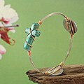 Hand-wired Turquoise Cross and Coins Metal Bangle Bracelet